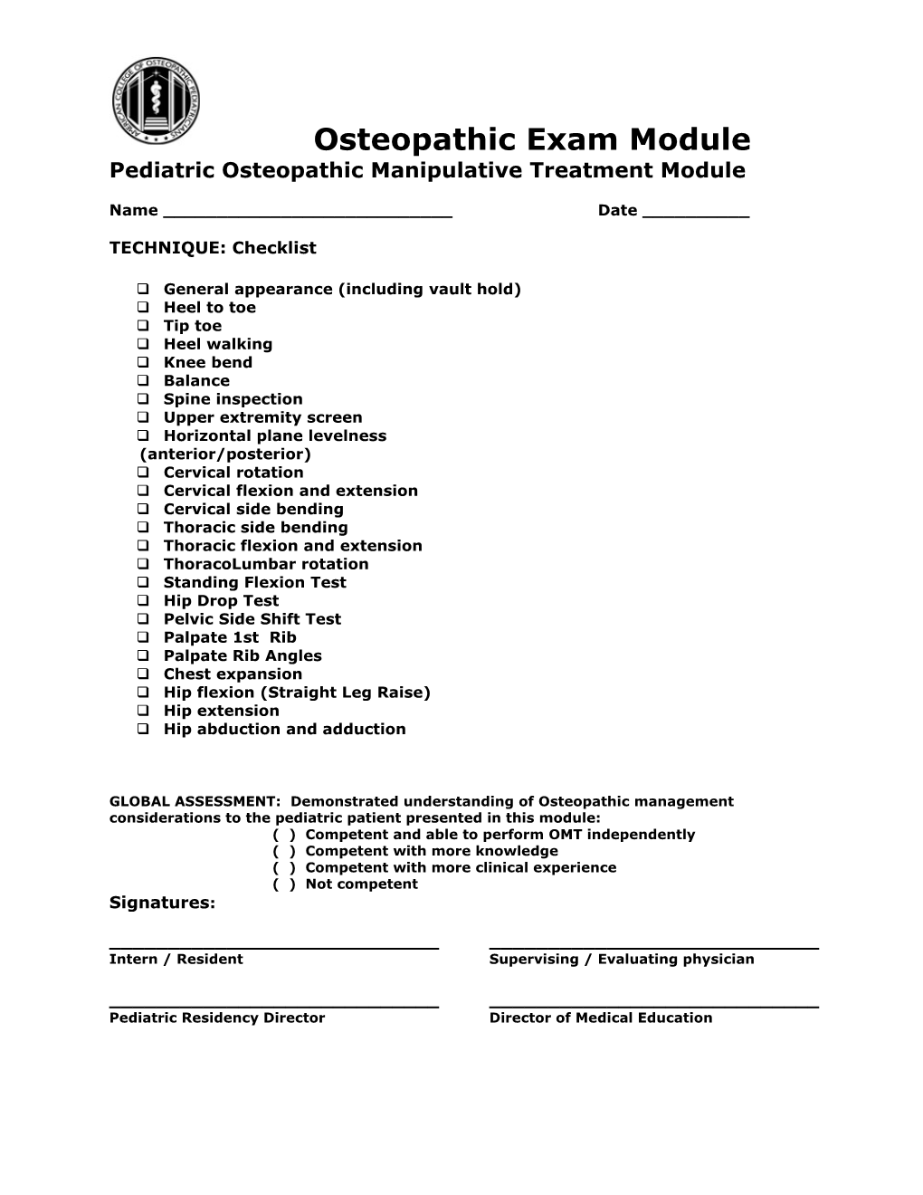 Pediatric Osteopathic Manipulative Treatment Module