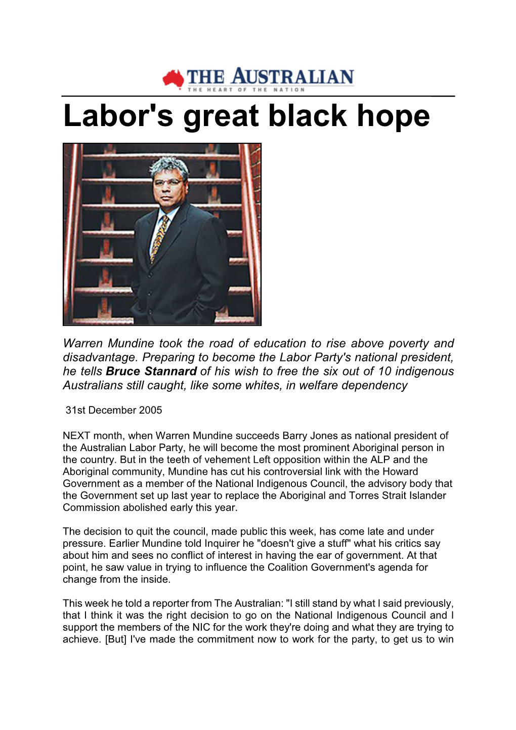 Warren Mundine: Labor's Great Black Hope