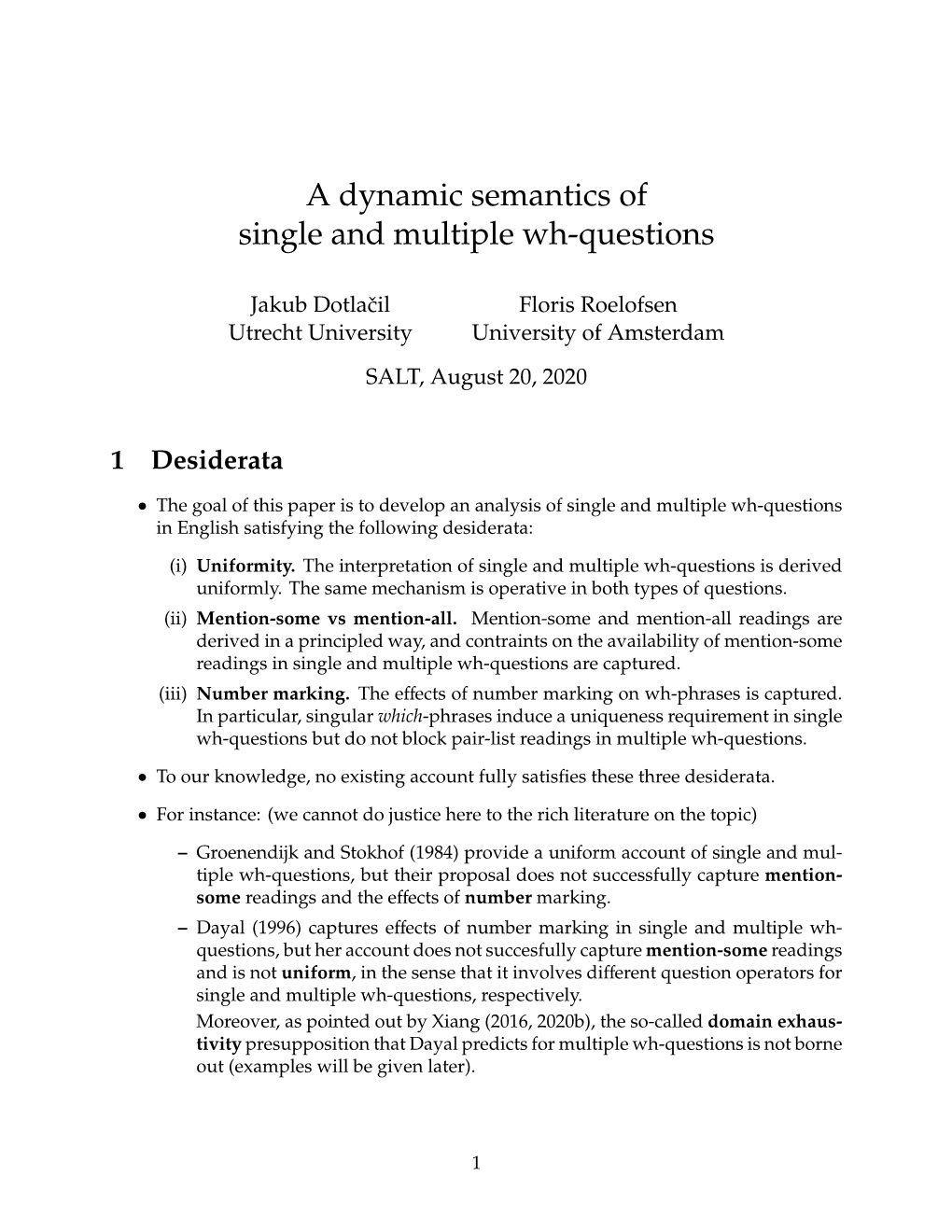 A Dynamic Semantics of Single and Multiple Wh-Questions