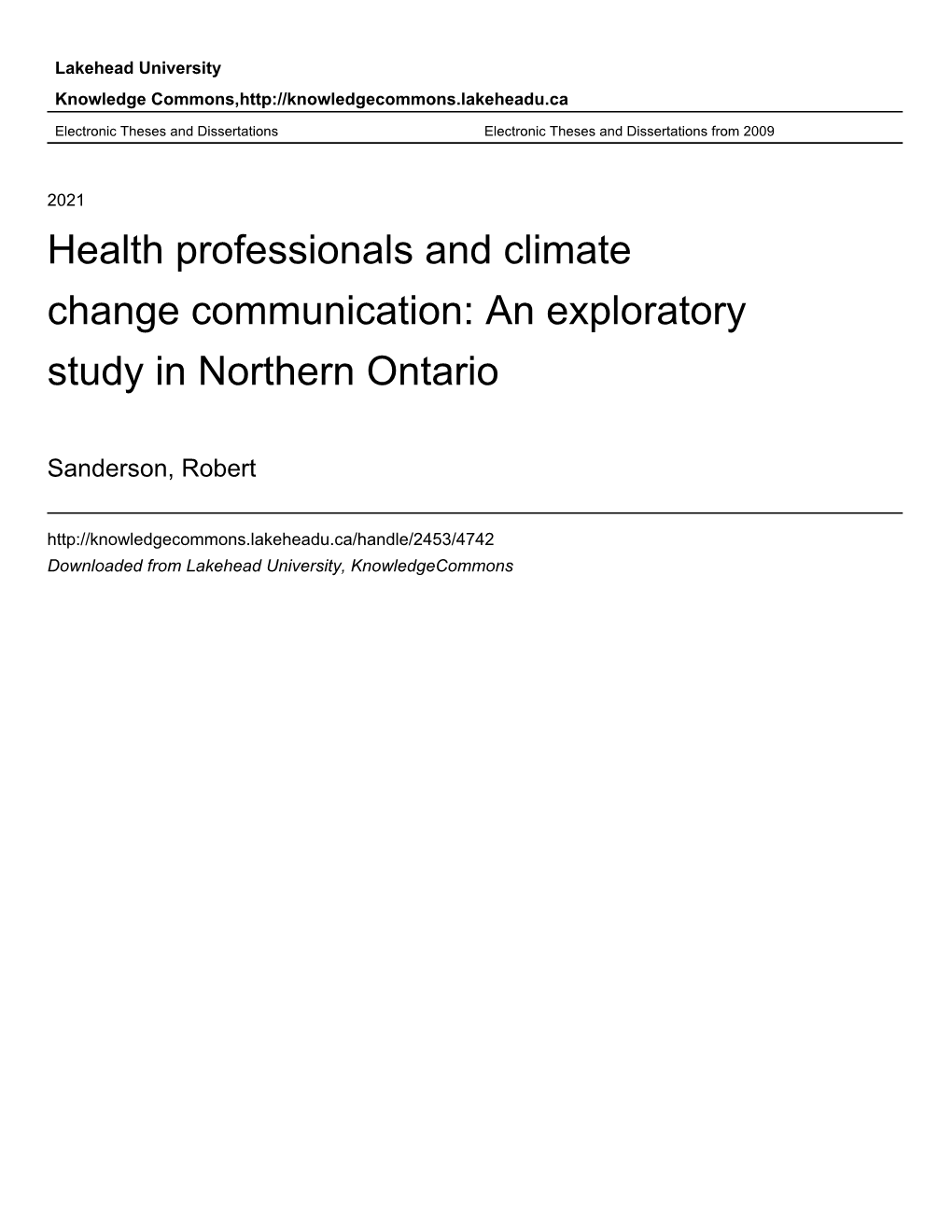 Health Professionals and Climate Change Communication: an Exploratory Study in Northern Ontario