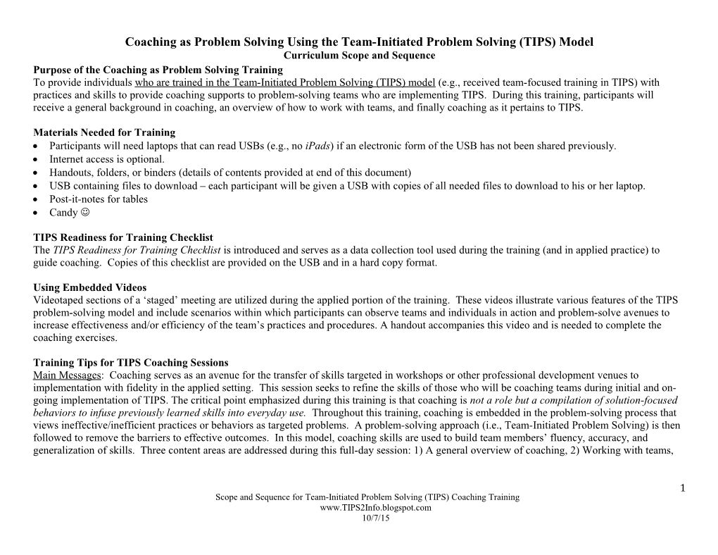 Coaching As Problem Solving Using the Team-Initiated Problem Solving (TIPS) Model