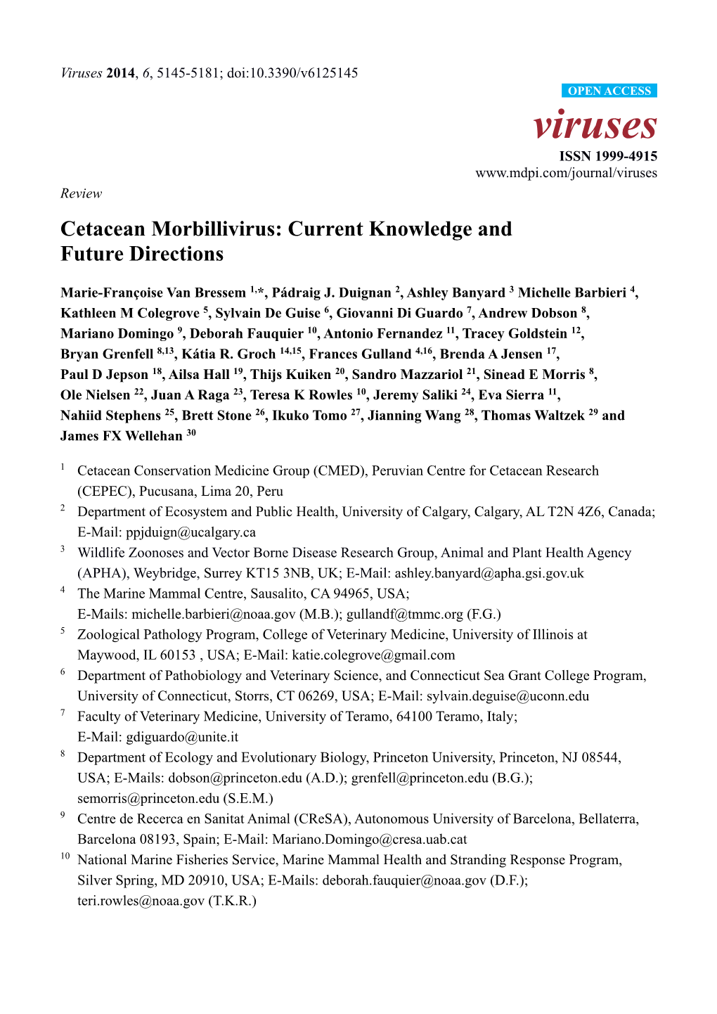 Cetacean Morbillivirus Current Knowledge and Future Directions.Pdf