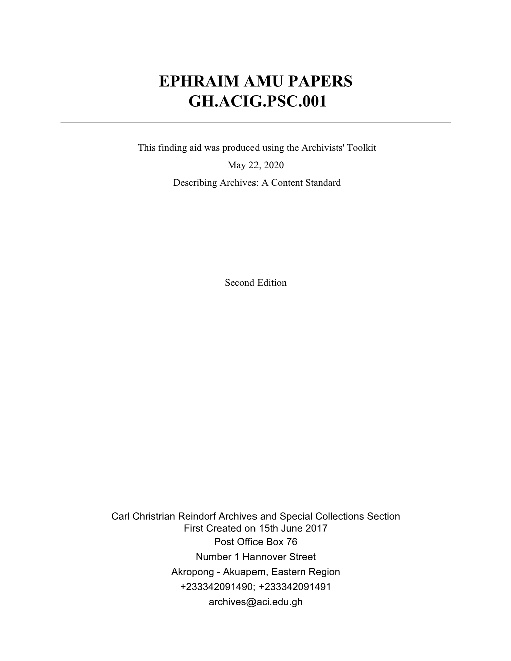 Ephraim Amu Papers Gh.Acig.Psc.001