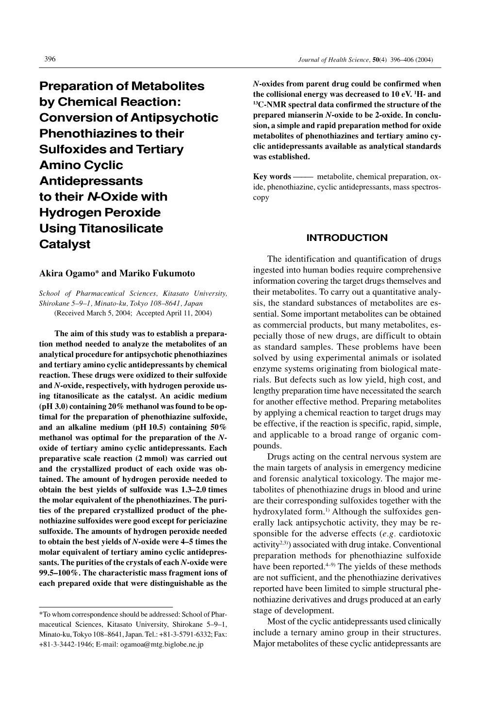 Preparation of Metabolites by Chemical Reaction: Conversion of Antipsychotic Phenothiazines to Their Sulfoxides and Tertiary