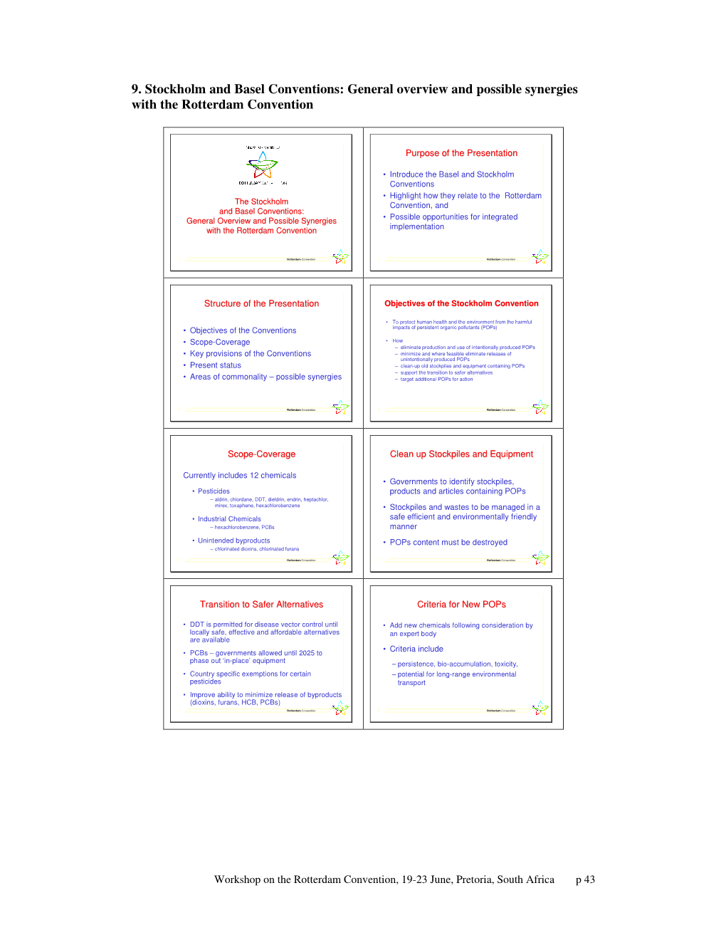 9. Stockholm and Basel Conventions: General Overview and Possible Synergies with the Rotterdam Convention