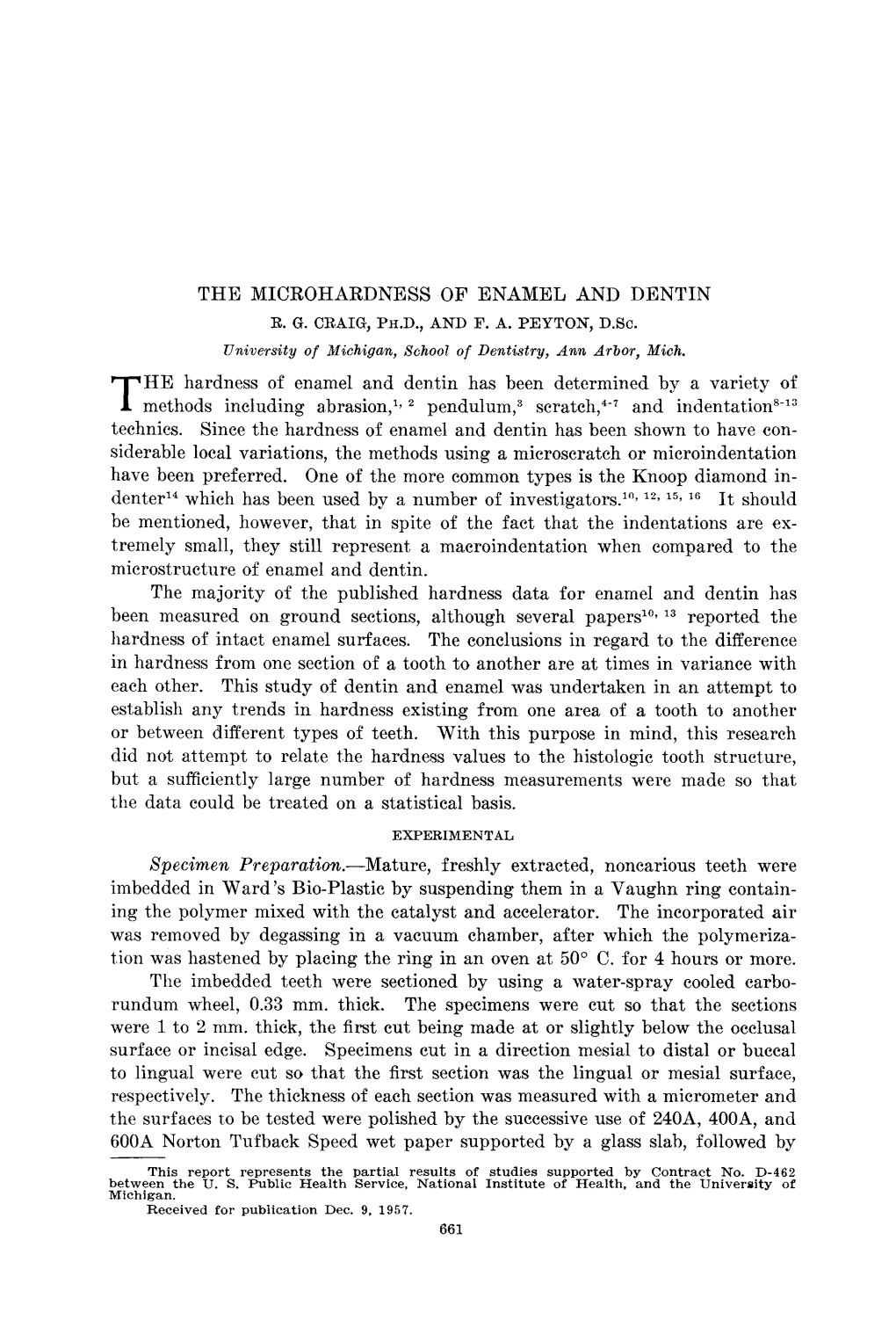 The Microhardness of Enamel and Dentin R