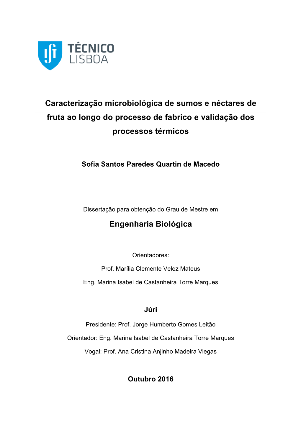 Caracterização Microbiológica De Sumos E Néctares De Fruta Ao Longo Do Processo De Fabrico E Validação Dos Processos Térmicos