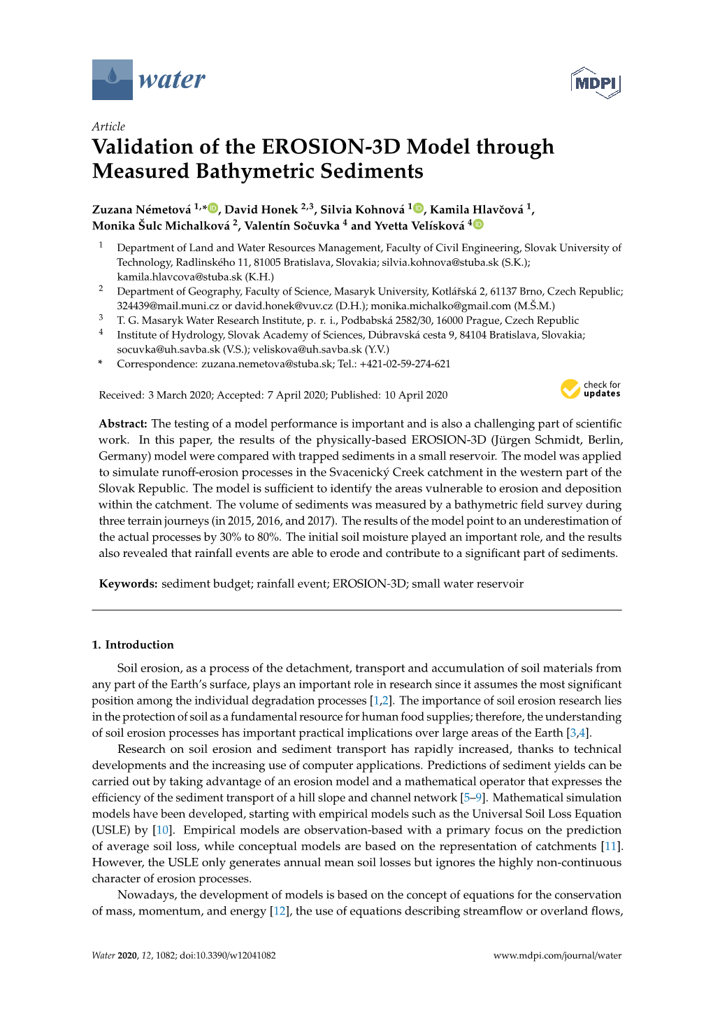 Validation of the EROSION-3D Model Through Measured Bathymetric Sediments