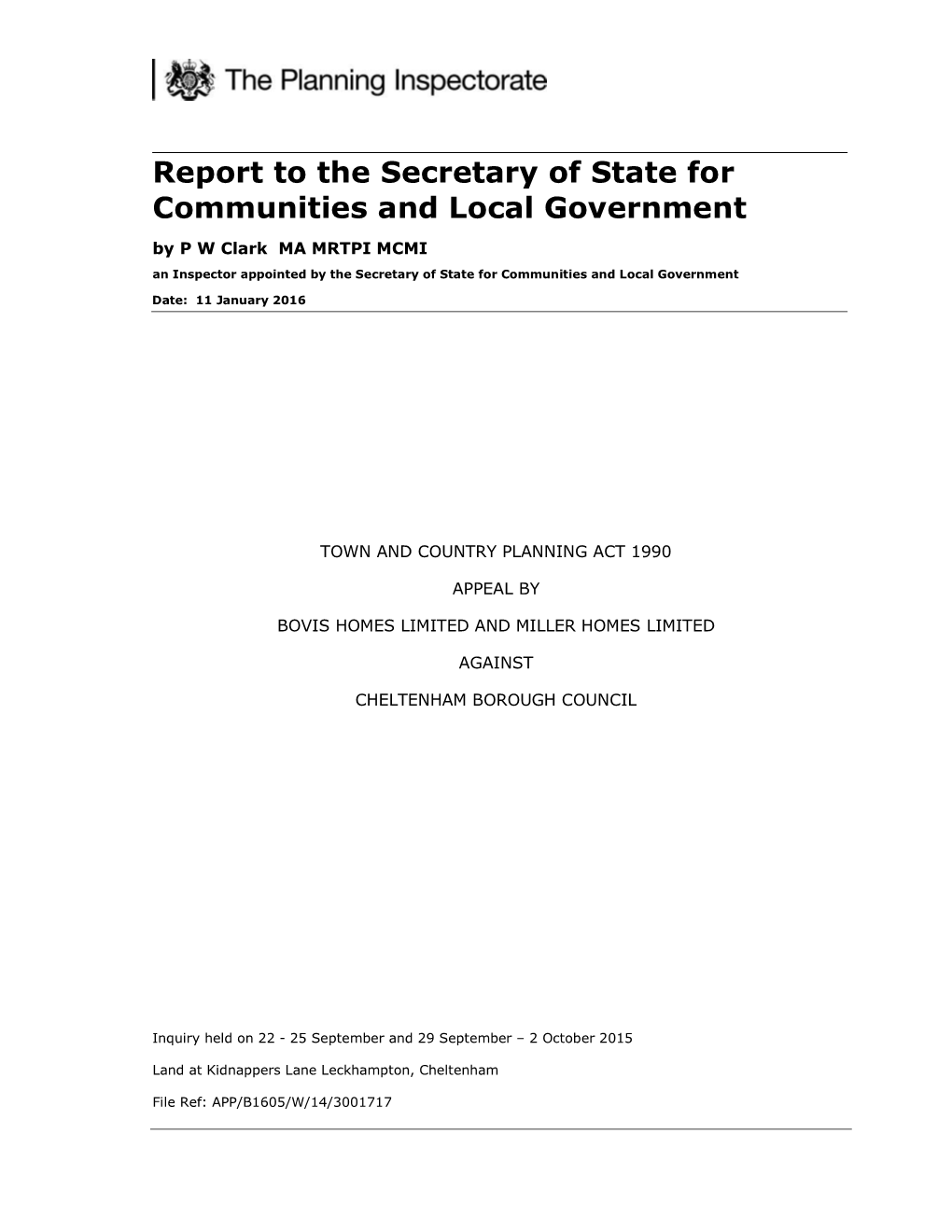 Report to the Secretary of State for Communities and Local Government