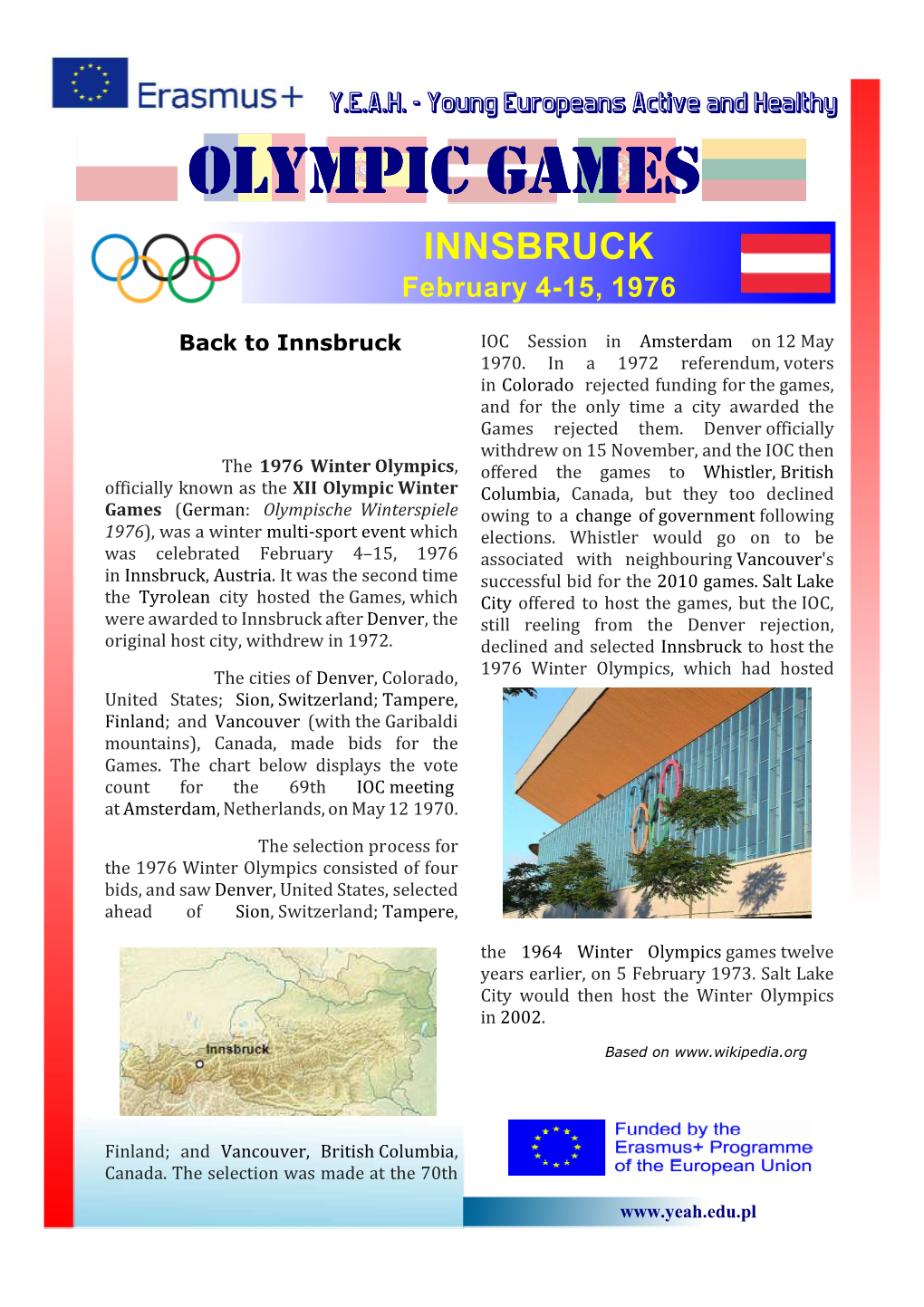 OLYMPIC GAMES INNSBRUCK February 4-15, 1976