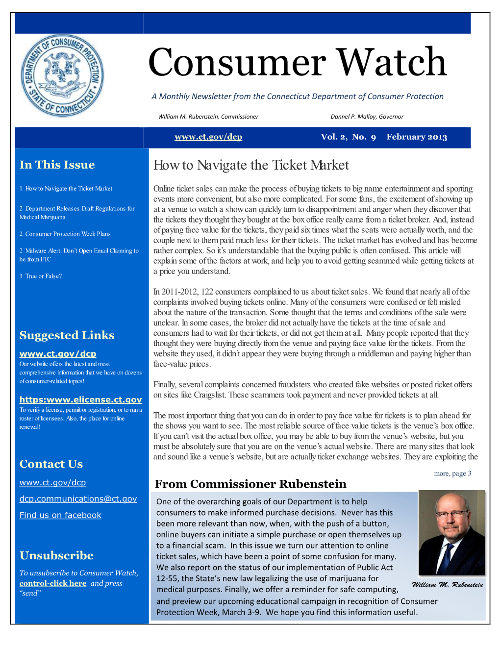 Consumer Watch a Monthly Newsletter from the Connecticut Department of Consumer Protection
