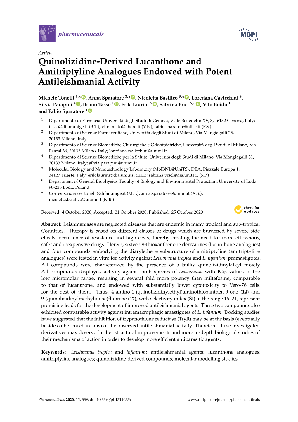 Quinolizidine-Derived Lucanthone and Amitriptyline Analogues Endowed with Potent Antileishmanial Activity