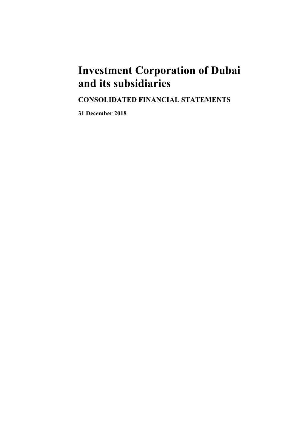 Investment Corporation of Dubai and Its Subsidiaries