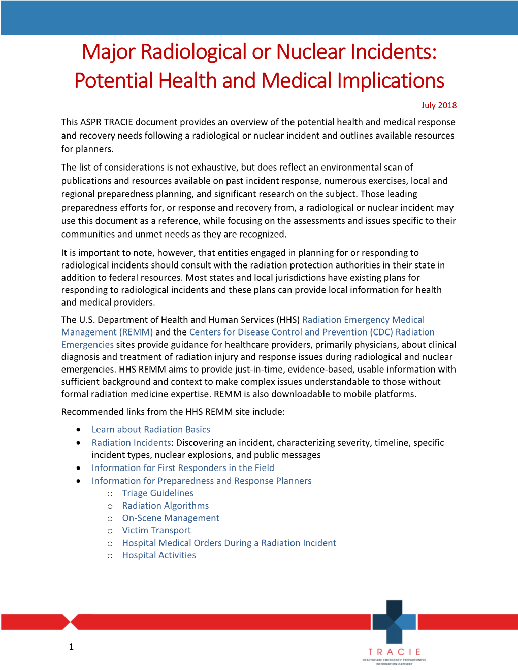 Major Radiological Or Nuclear Incidents