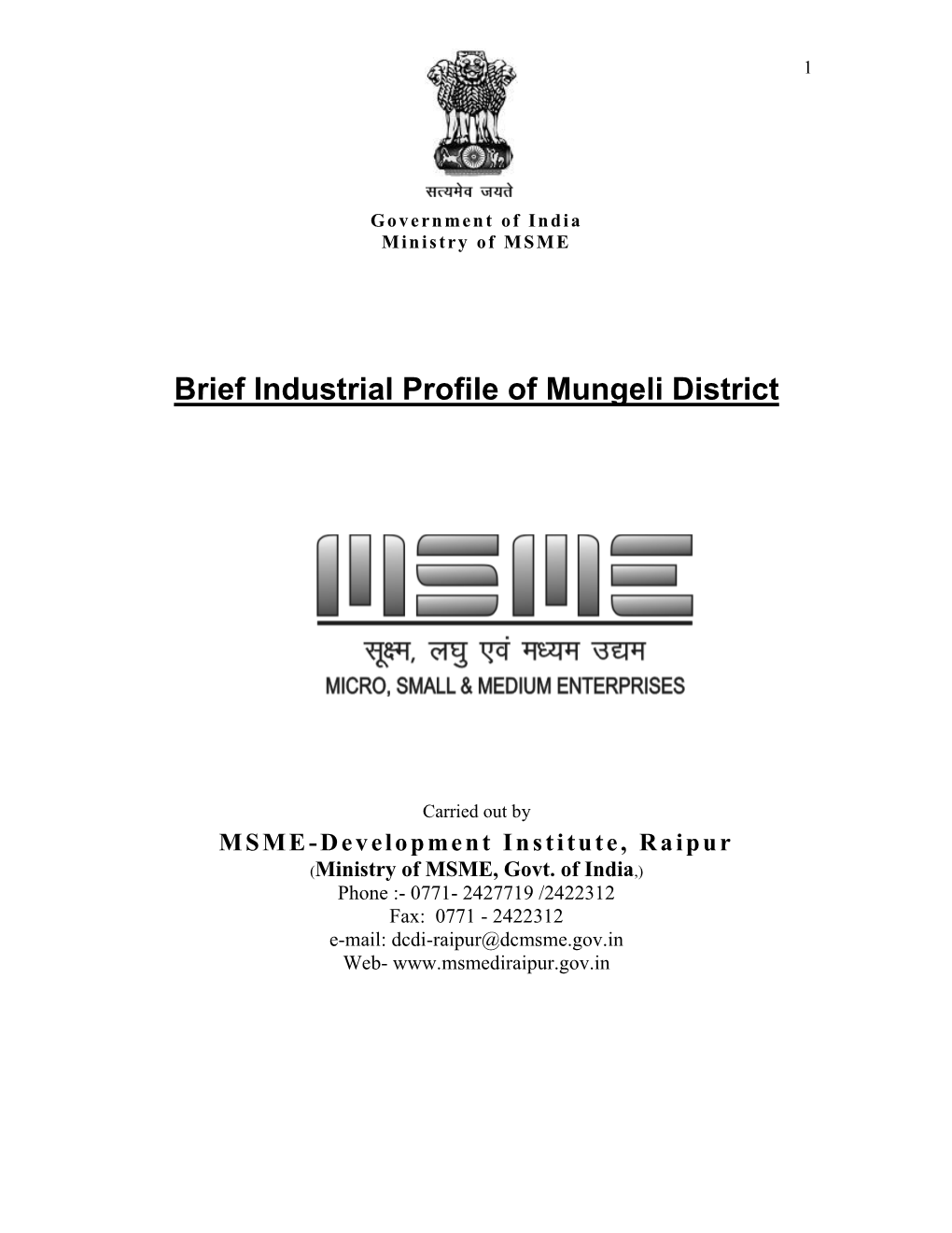 Brief Industrial Profile of Mungeli District