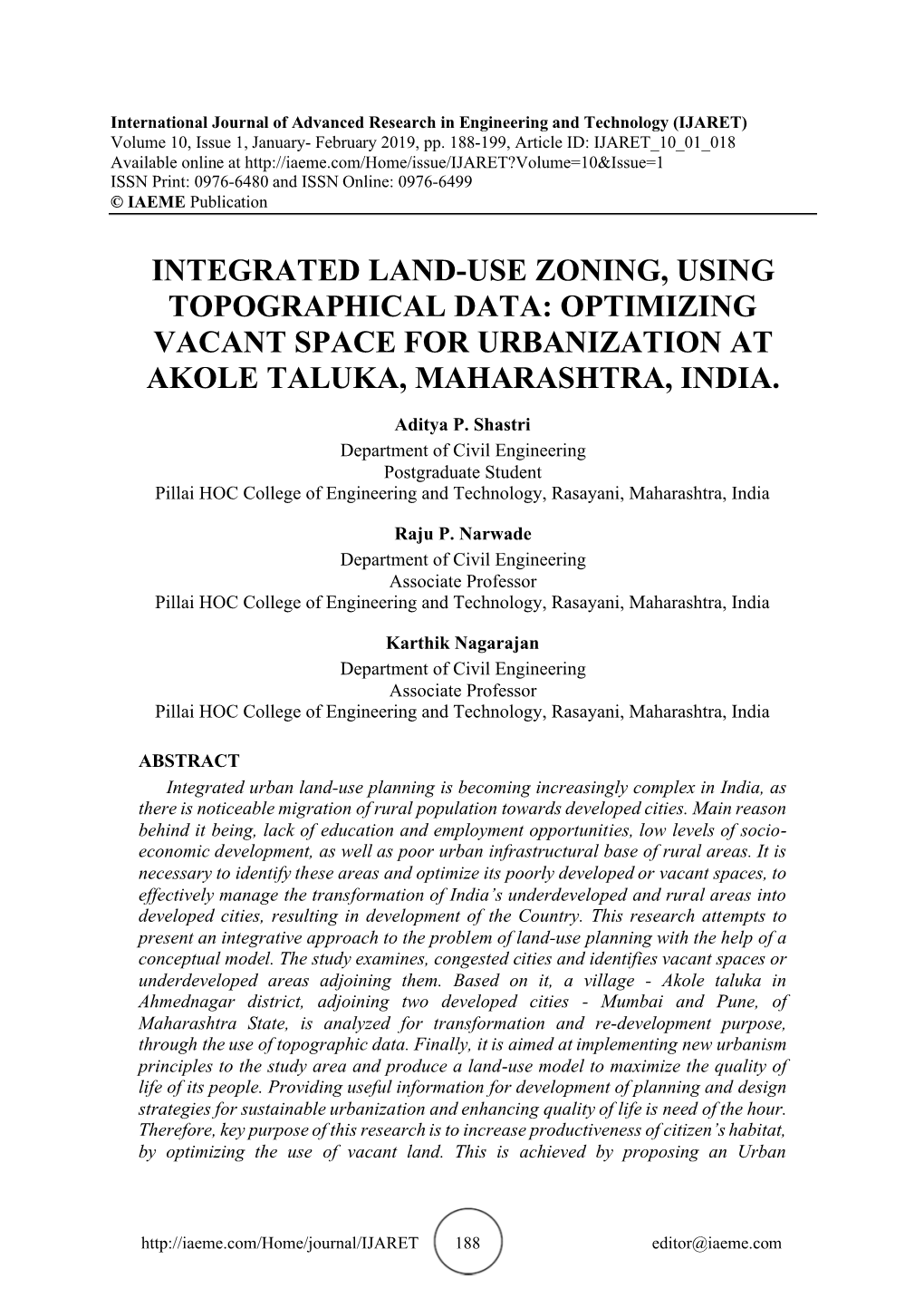 Optimizing Vacant Space for Urbanization at Akole Taluka, Maharashtra, India