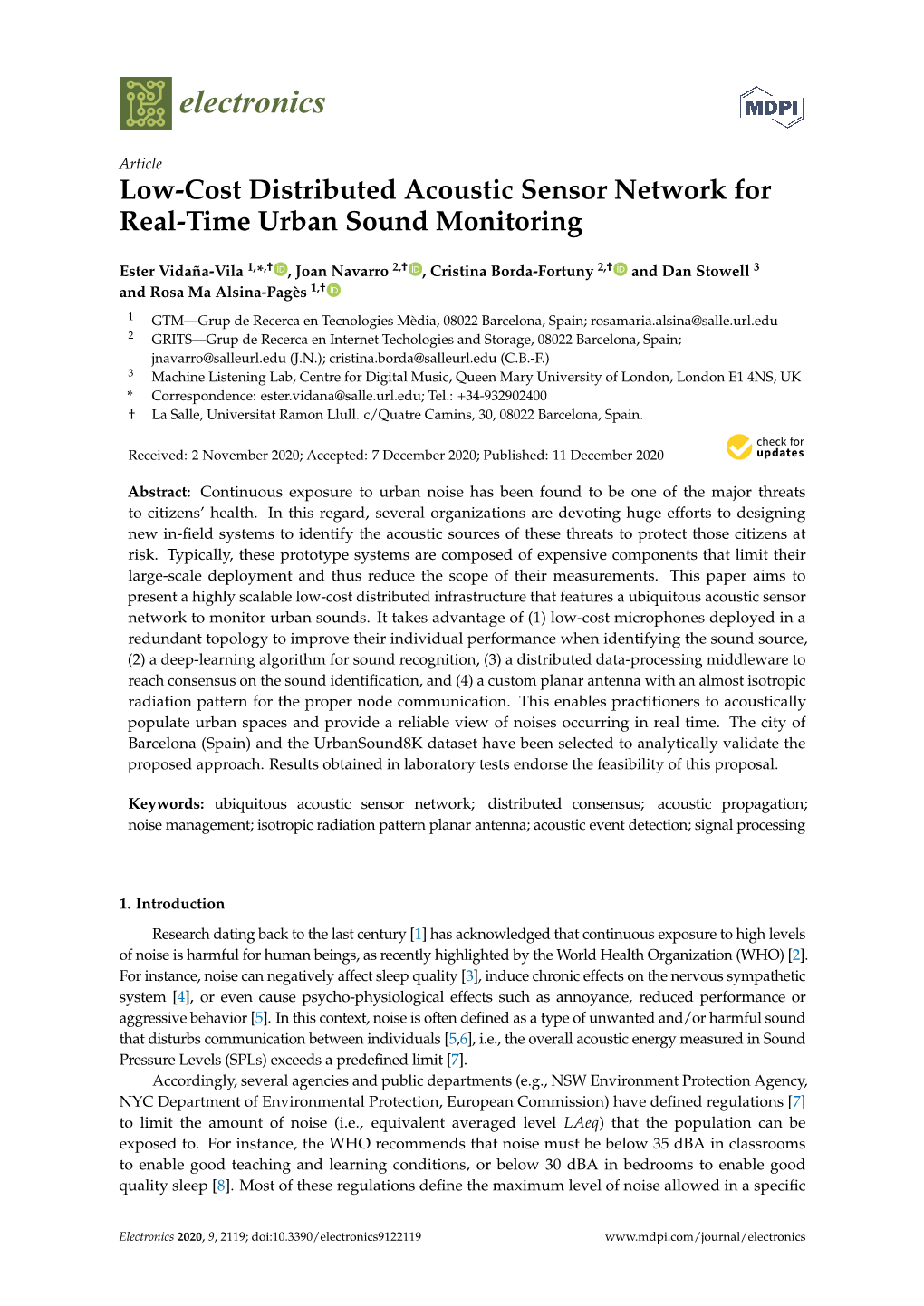 Low-Cost Distributed Acoustic Sensor Network for Real-Time Urban Sound Monitoring