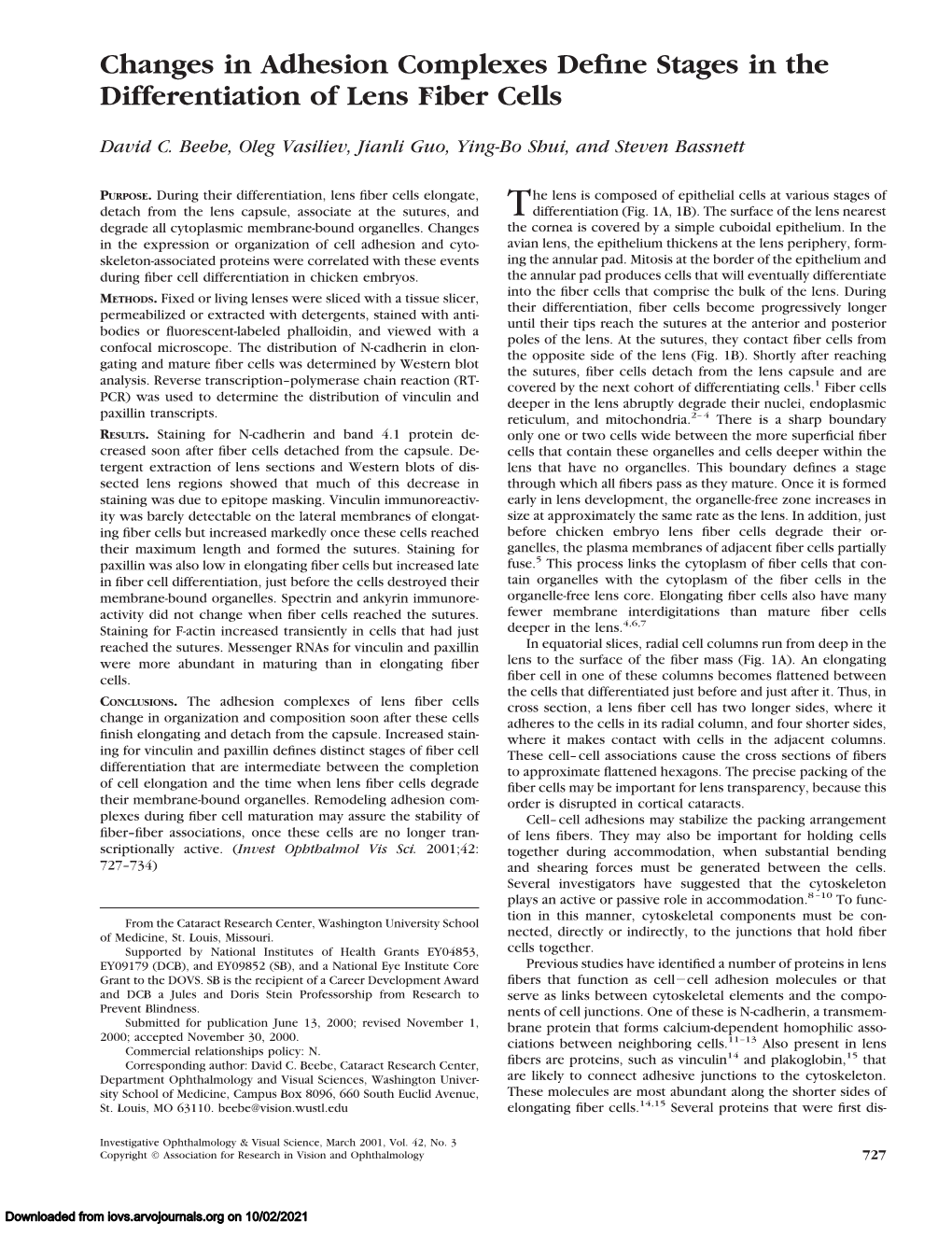 Changes in Adhesion Complexes Define Stages in the Differentiation