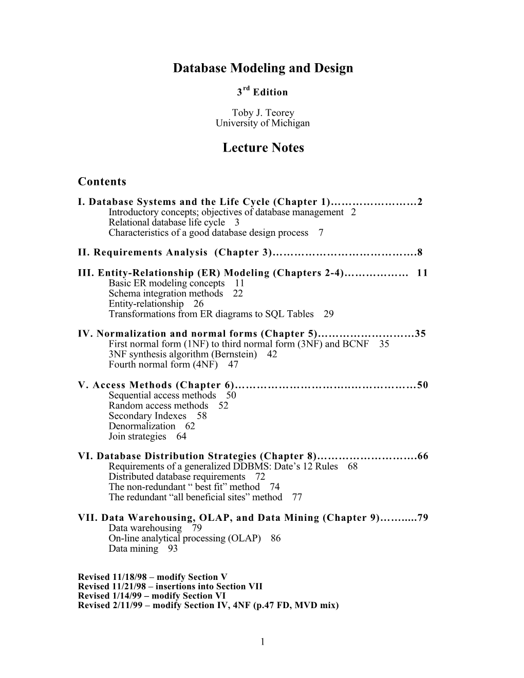 Database Modeling and Design Lecture Notes