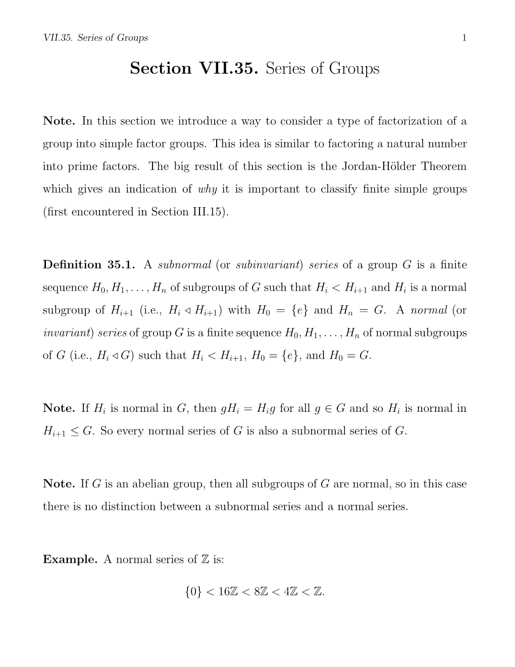 Section VII.35. Series of Groups