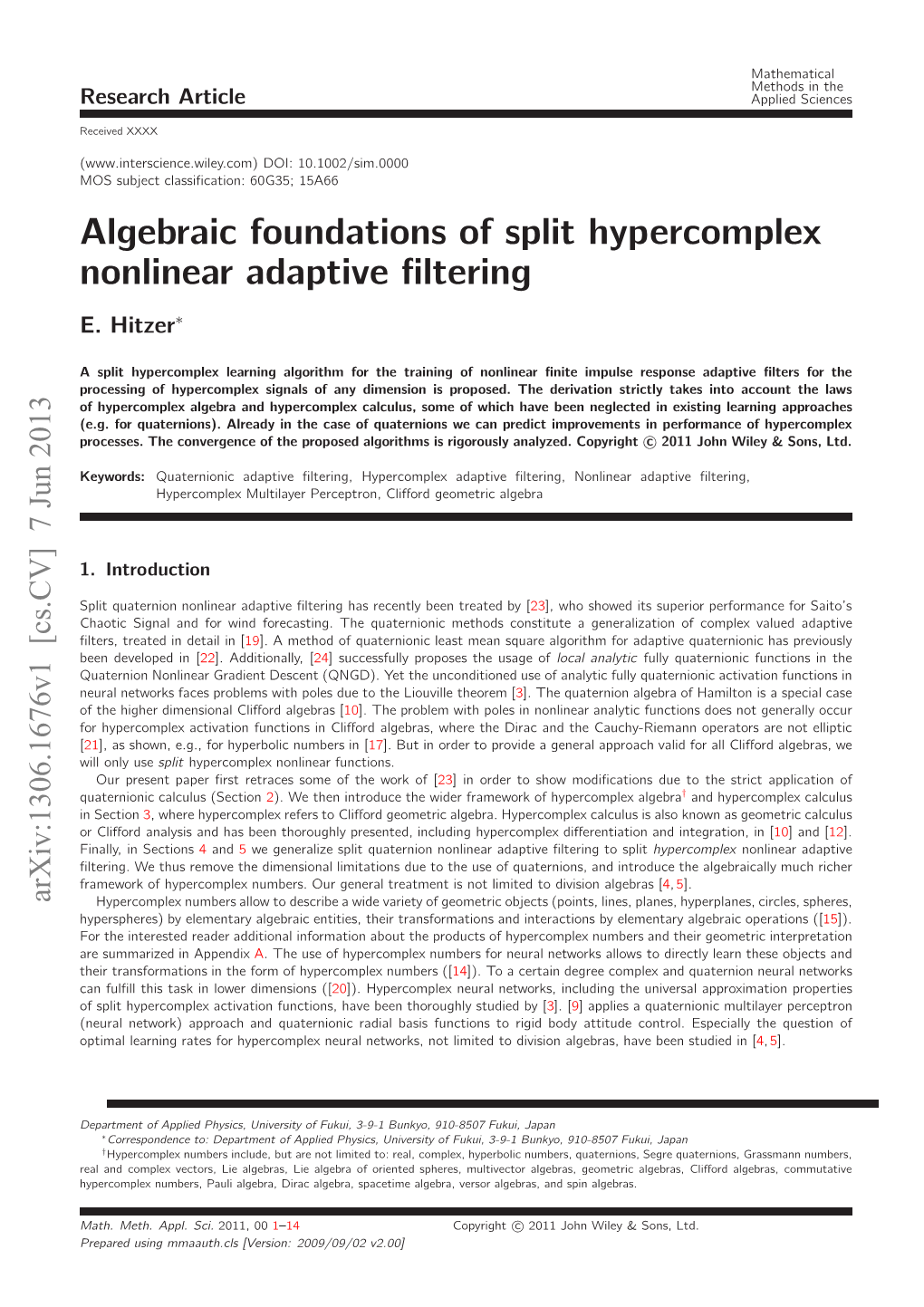 Algebraic Foundations of Split Hypercomplex Nonlinear Adaptive