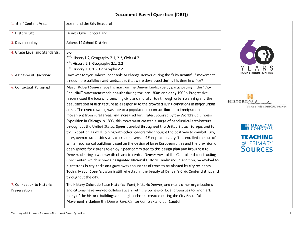 DBQ) 1.Title / Content Area: Speer and the City Beautiful