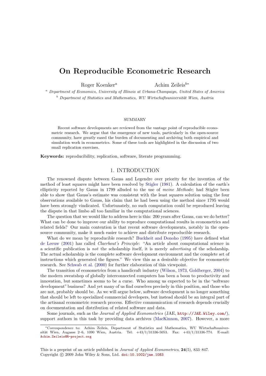 On Reproducible Econometric Research