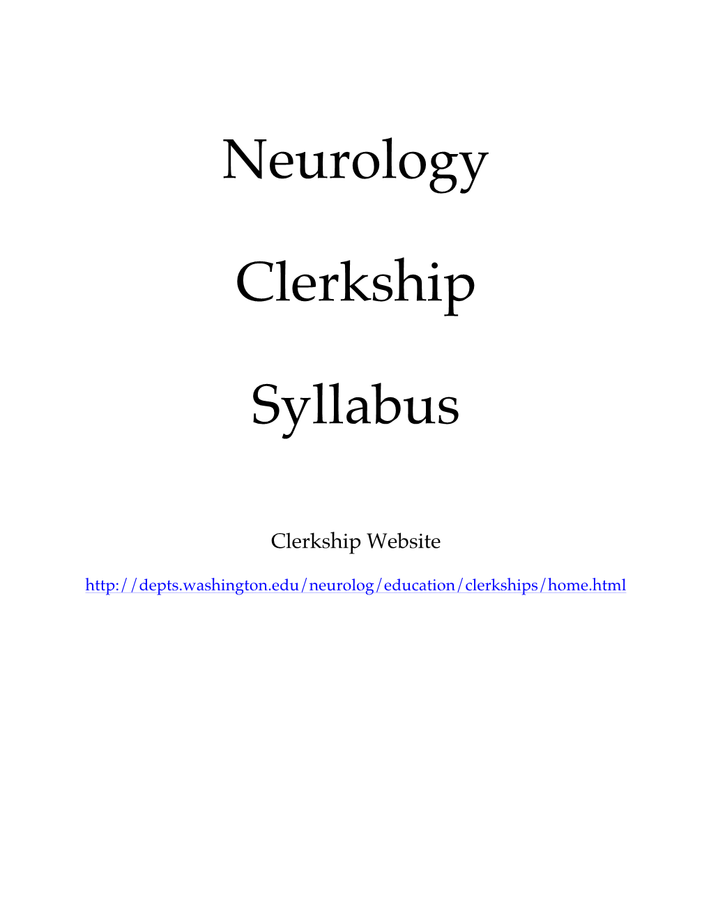 Neurology Clerkship Syllabus