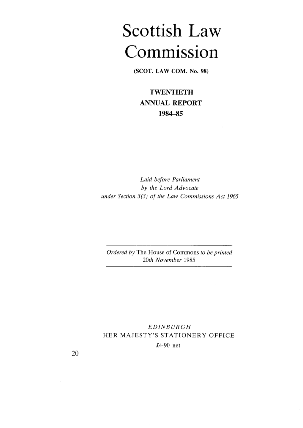 Twentieth Annual Report 1984-85