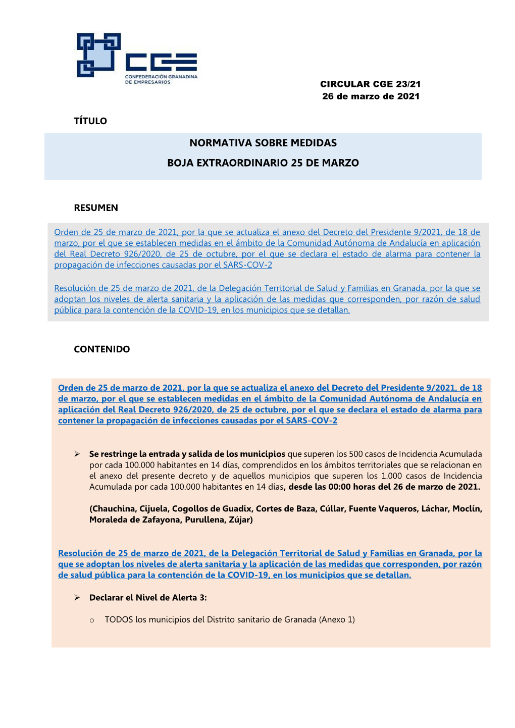 CIRCULAR CGE 23/21 26 De Marzo De 2021