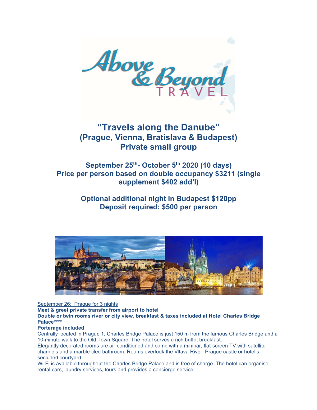 “Travels Along the Danube” (Prague, Vienna, Bratislava & Budapest) Private Small Group