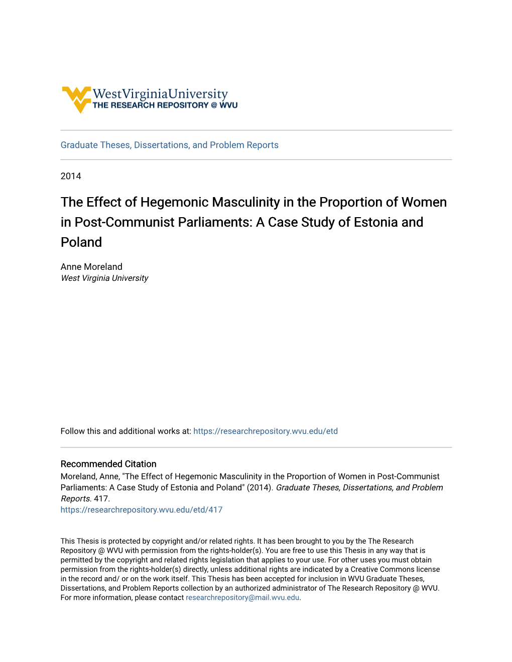 The Effect of Hegemonic Masculinity in the Proportion of Women in Post-Communist Parliaments: a Case Study of Estonia and Poland