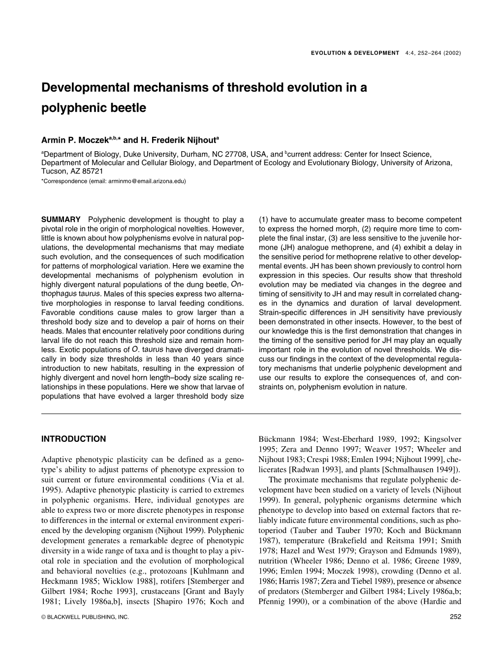 Developmental Mechanisms of Threshold Evolution in a Polyphenic Beetle