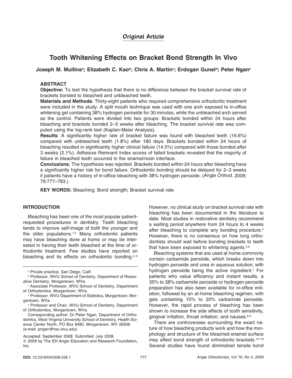 Tooth Whitening Effects on Bracket Bond Strength in Vivo