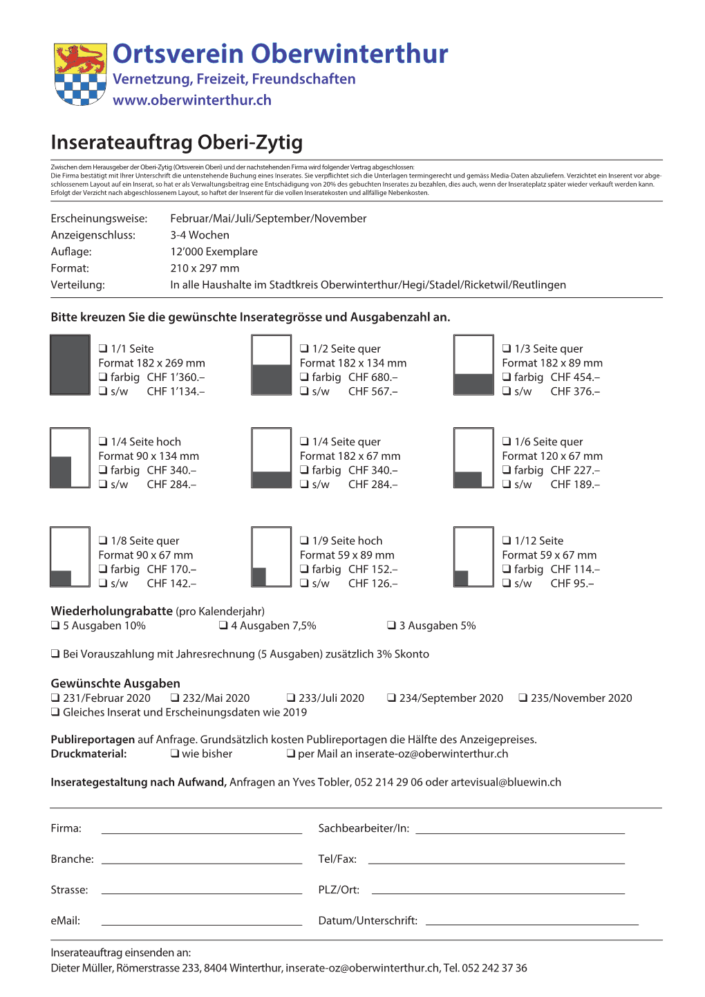 Inserateauftrag Oberi-Zytig