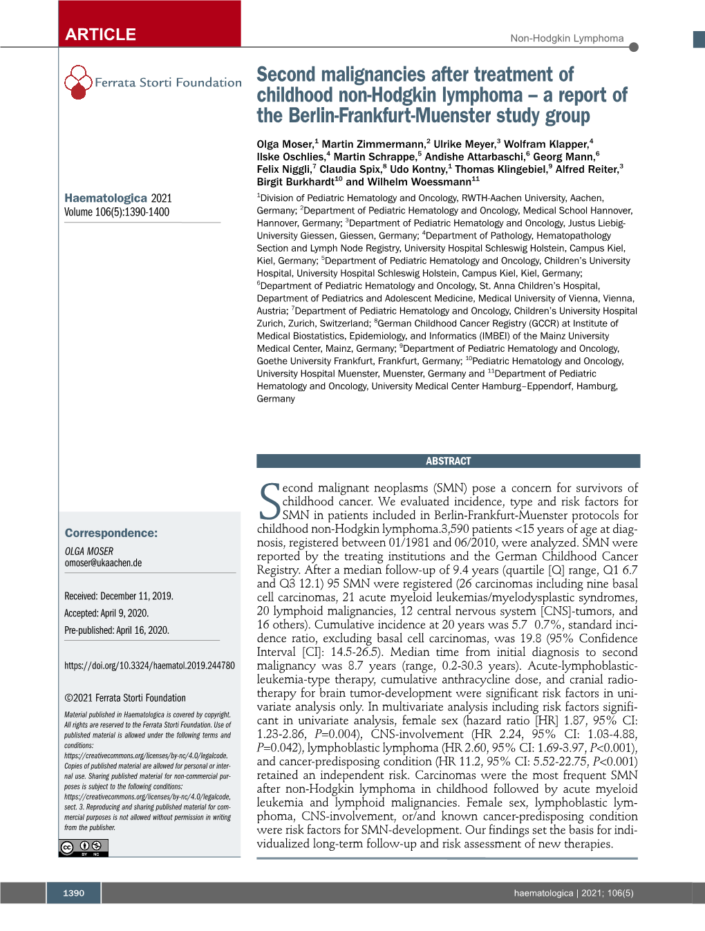 Second Malignancies After Treatment of Childhood Non-Hodgkin Lymphoma – a Report of the Berlin-Frankfurt-Muenster Study Group