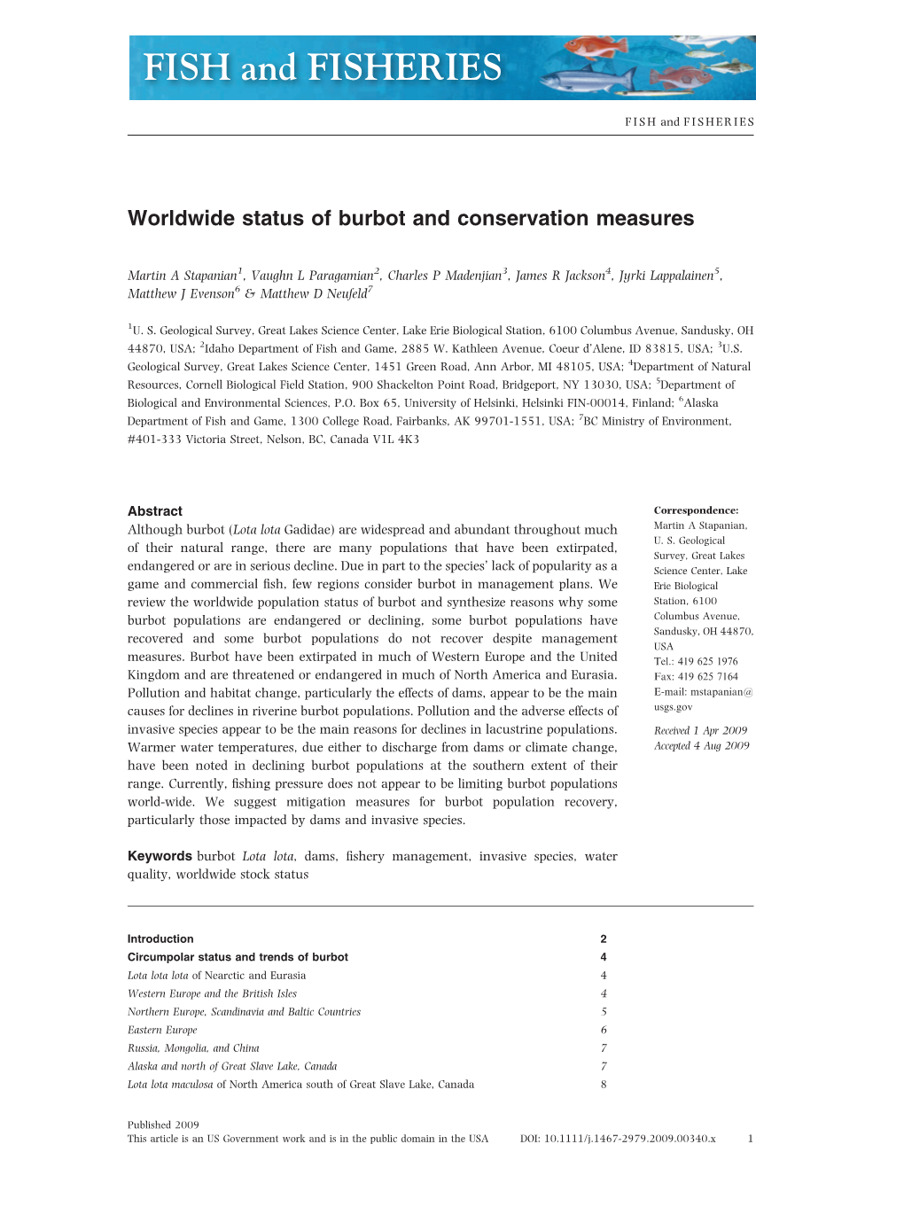 Worldwide Status of Burbot and Conservation Measures