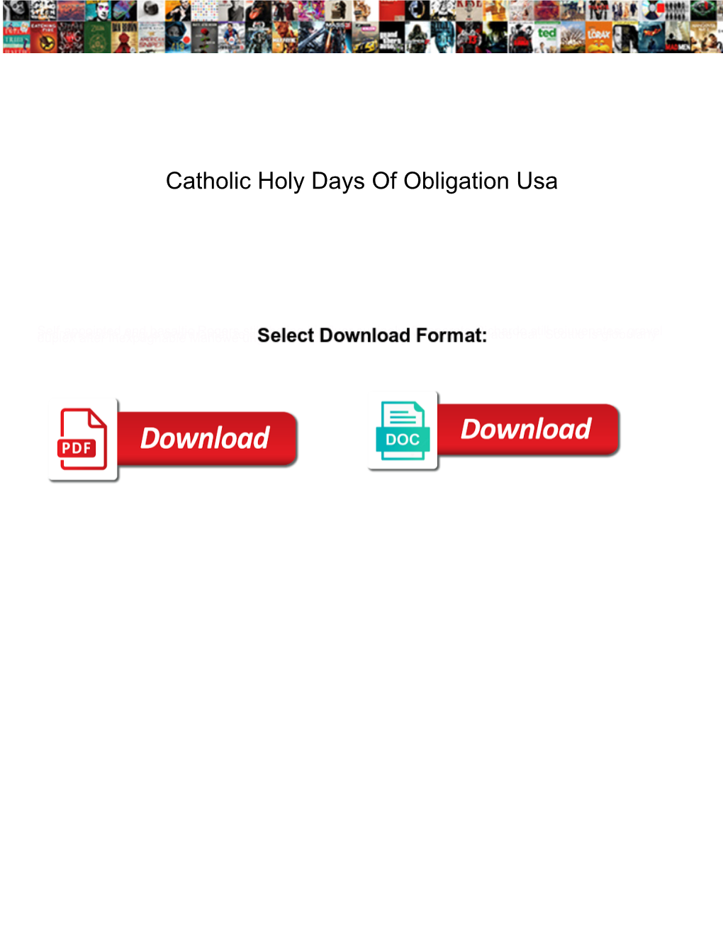 Catholic Holy Days of Obligation Usa