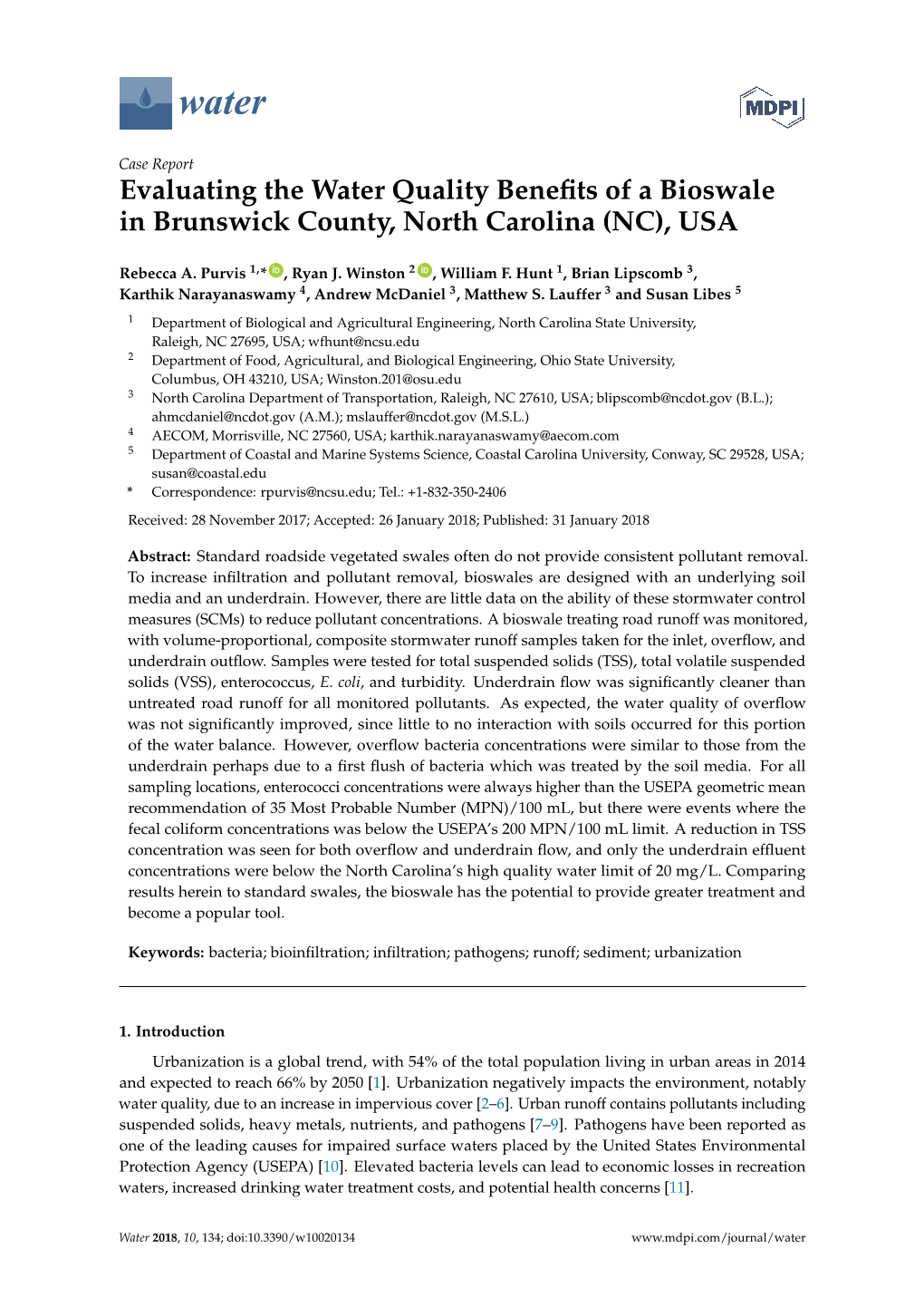 Evaluating the Water Quality Benefits of a Bioswale in Brunswick County