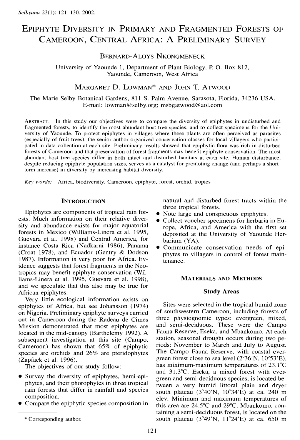 Epiphyte Diversity and Fragmented Forests