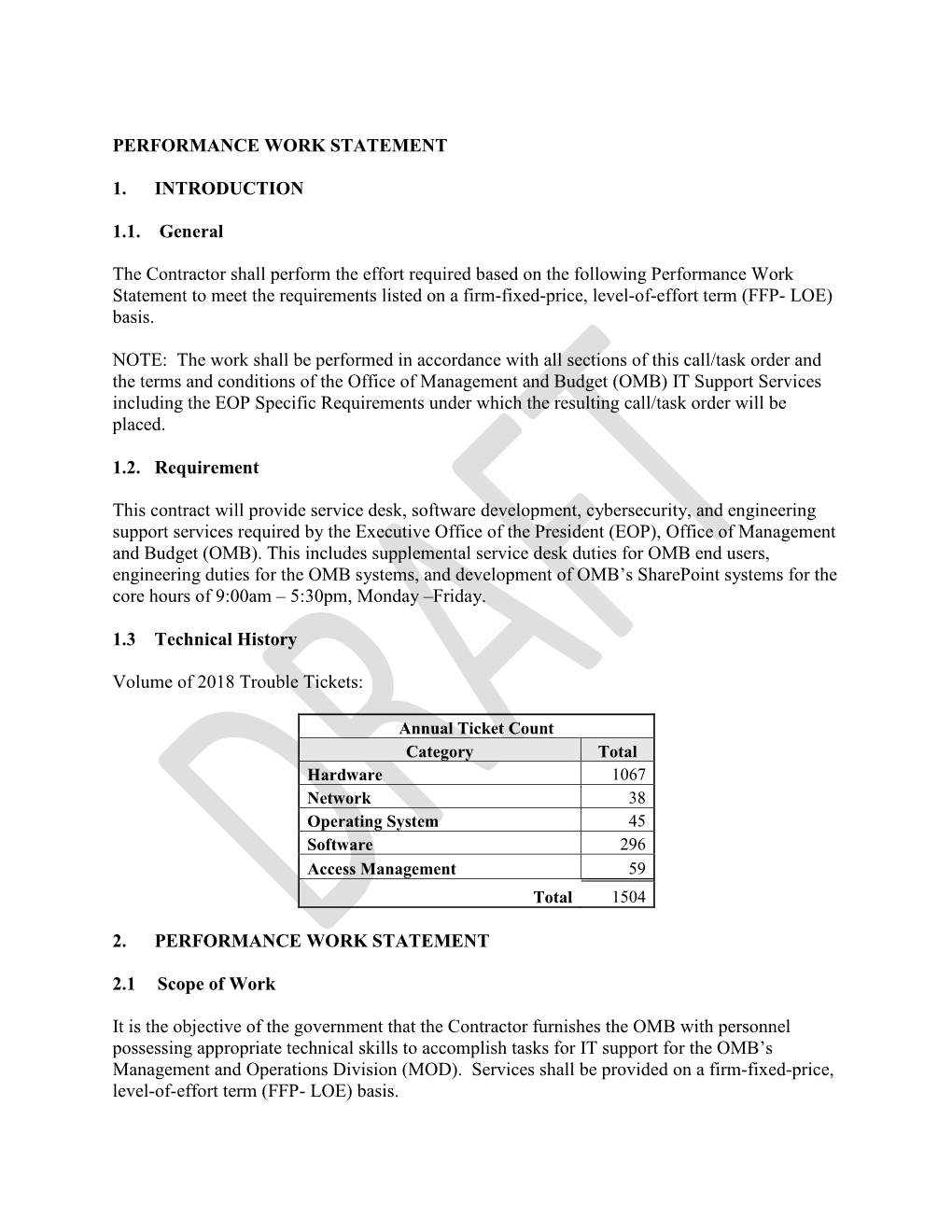 PERFORMANCE WORK STATEMENT 1. INTRODUCTION 1.1. General