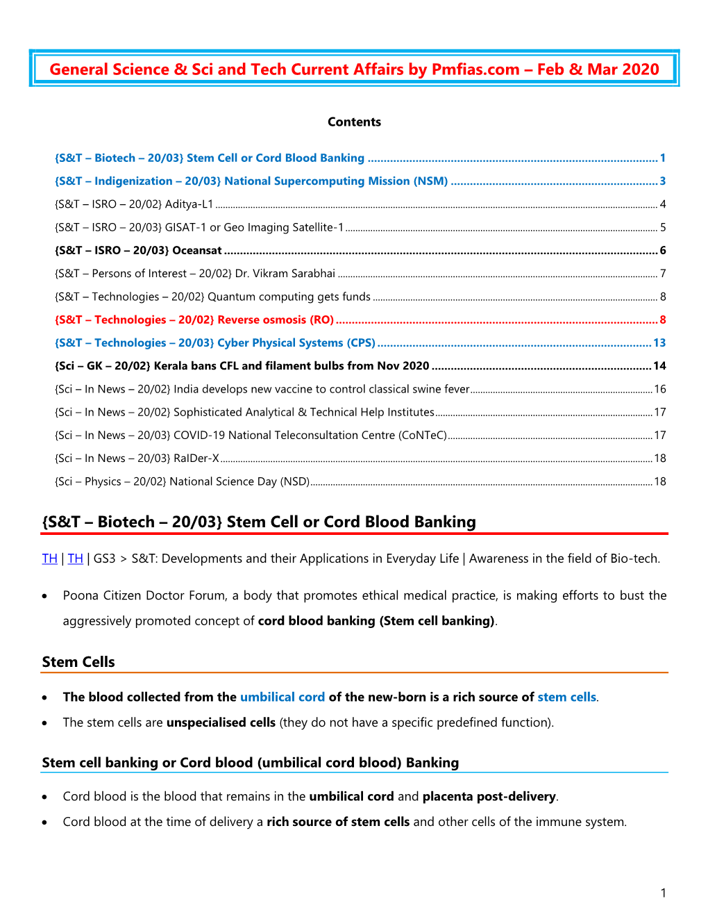 Feb & Mar 2020 {S&T – Biotech – 20/03} Stem