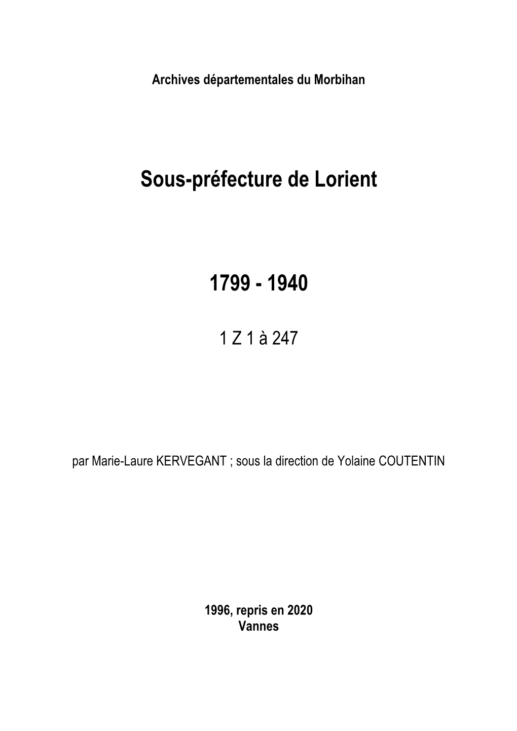 Sous-Préfecture De Lorient 1799