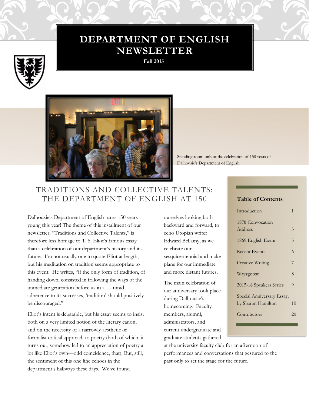 DEPARTMENT of ENGLISH NEWSLETTER Fall 2015