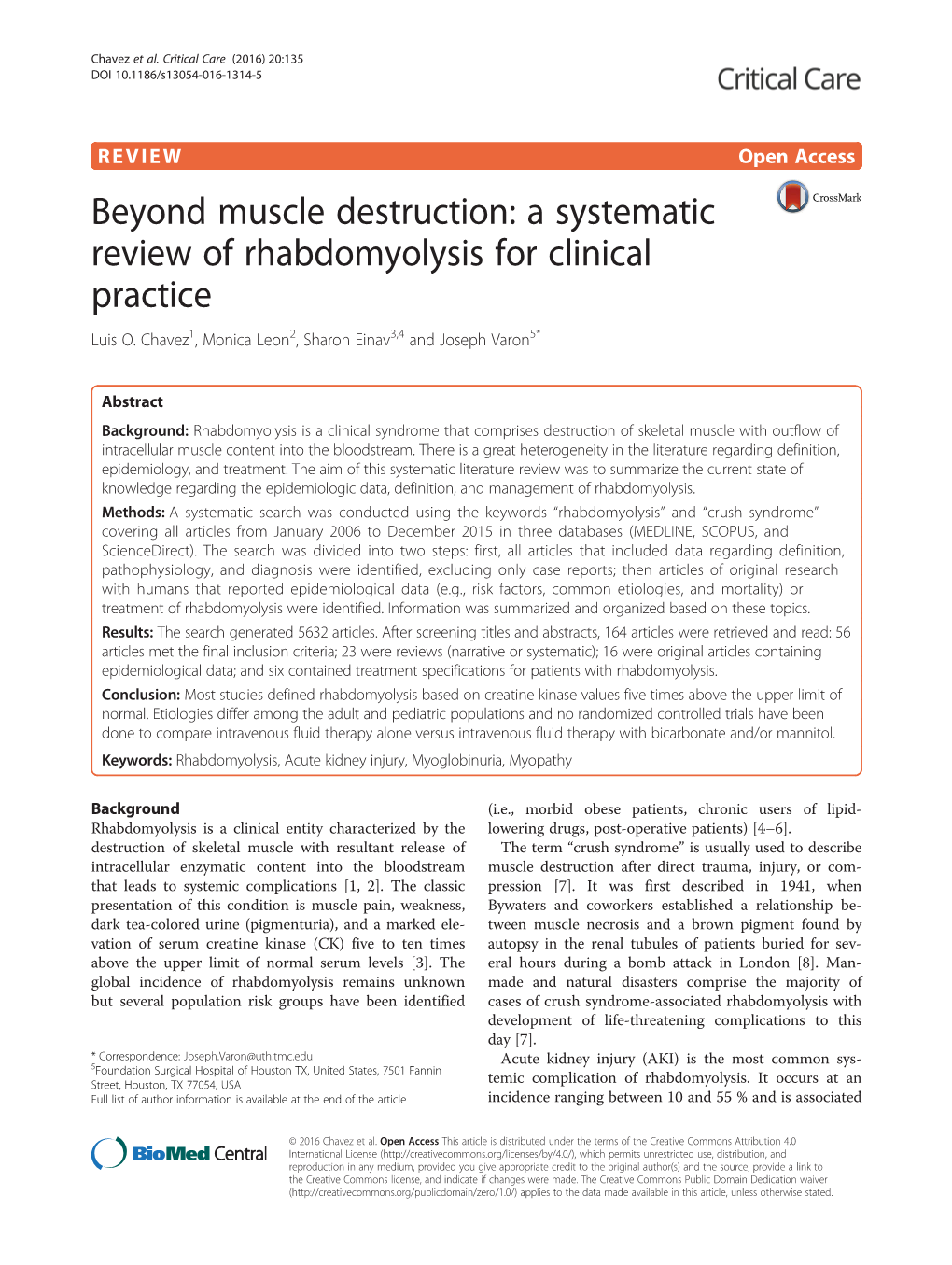 A Systematic Review of Rhabdomyolysis for Clinical Practice Luis O