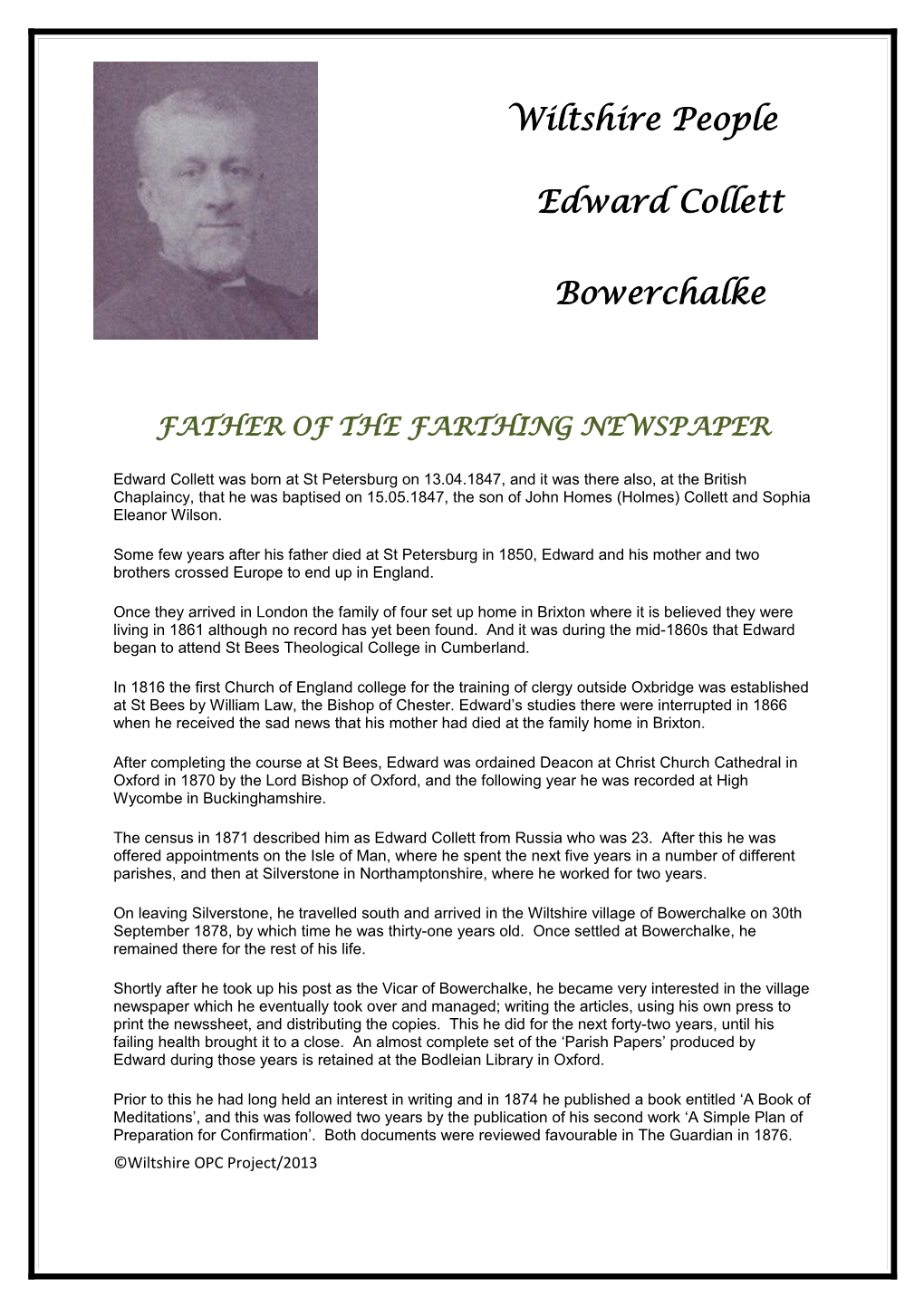 Wiltshire People Edward Collett Bowerchalke