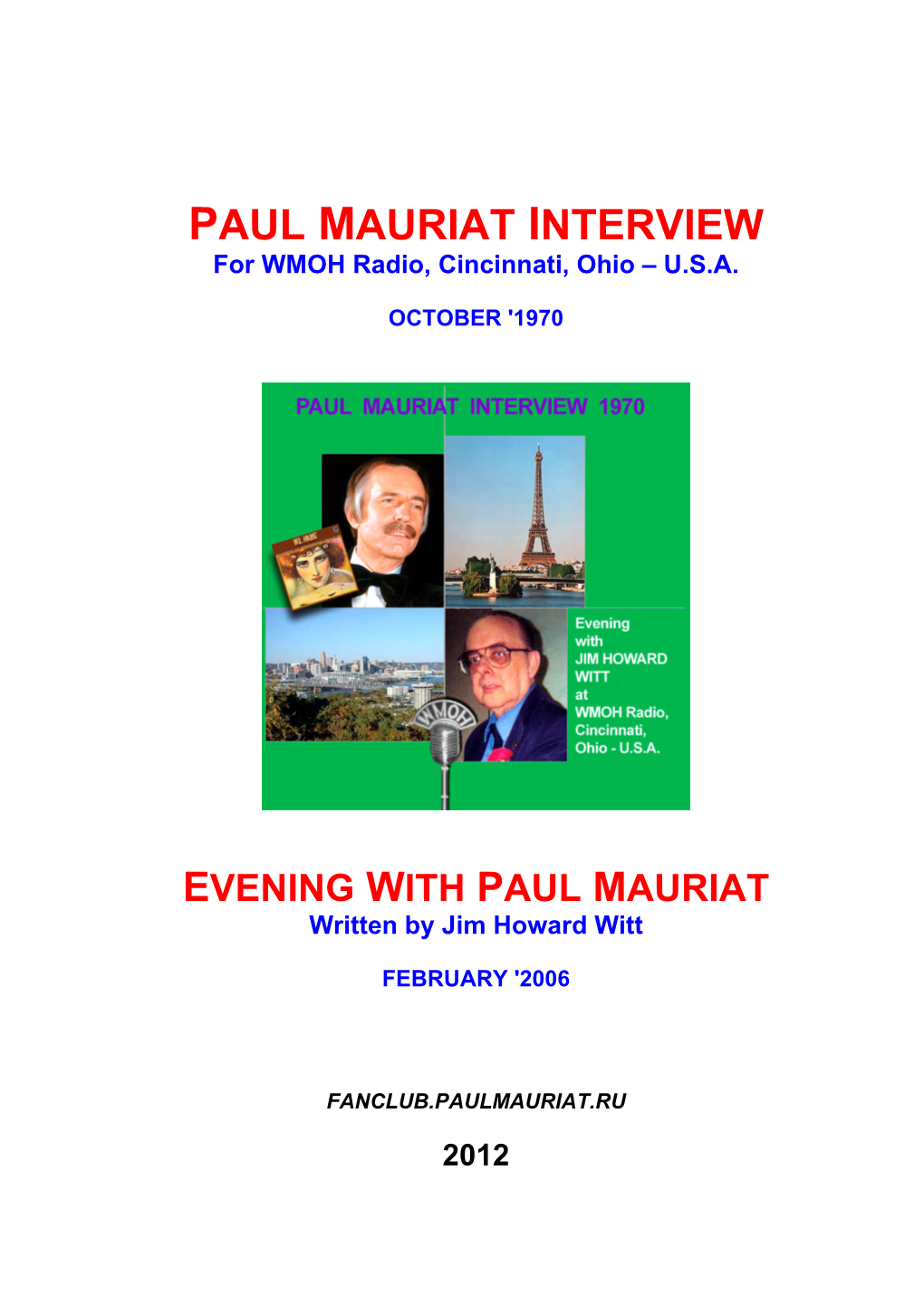 PAUL MAURIAT INTERVIEW for WMOH Radio, Cincinnati, Ohio – U.S.A