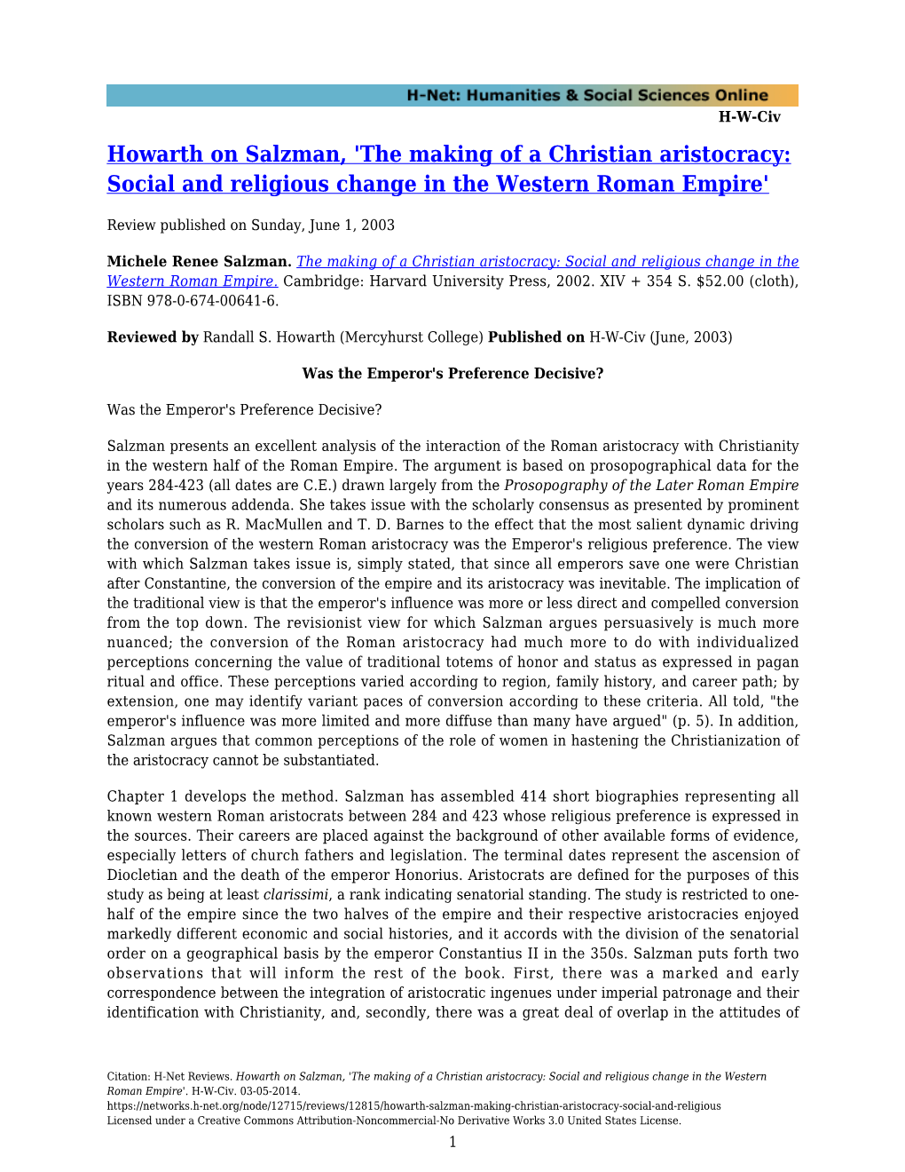 Howarth on Salzman, 'The Making of a Christian Aristocracy: Social and Religious Change in the Western Roman Empire'