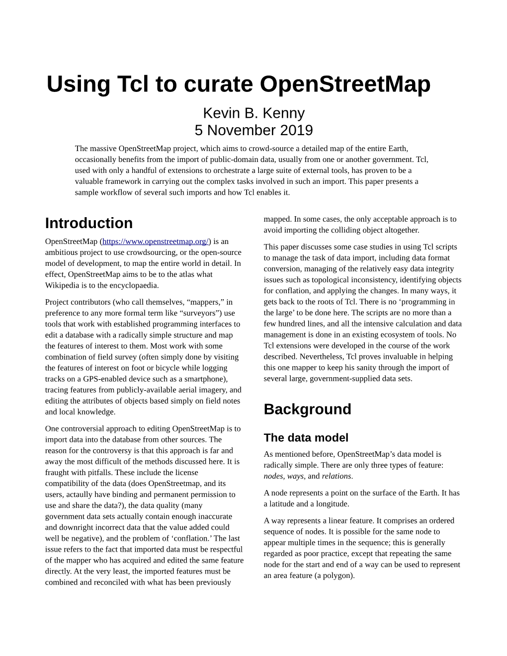 Using Tcl to Curate Openstreetmap Kevin B