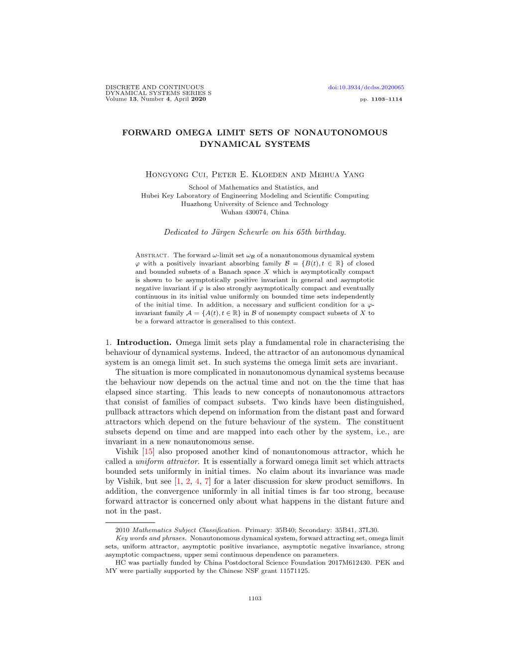 Forward Omega Limit Sets of Nonautonomous Dynamical Systems